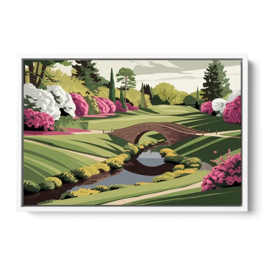 Augusta National Green Landscape - White Framed Canvas Wall Art - Front