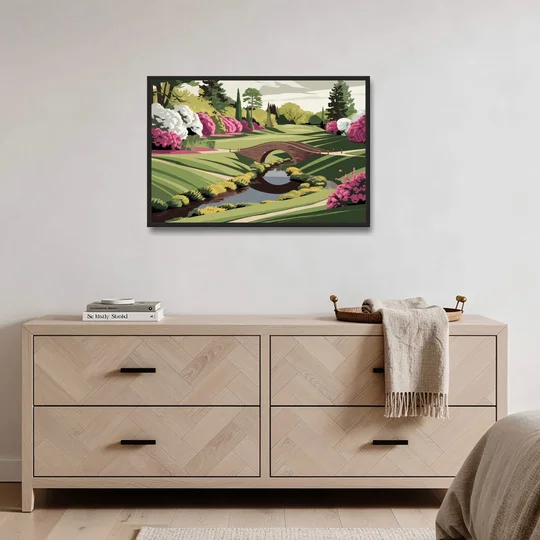 Augusta National Green Landscape - Black Framed Canvas Wall Art - Coffee Table - 36x24