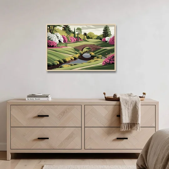 Augusta National Green Landscape - Oak Framed Canvas Wall Art - Coffee Table - 36x24
