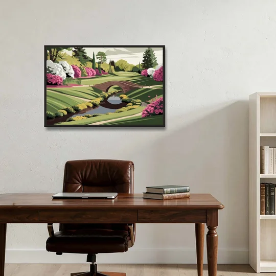Augusta National Green Landscape - Black Framed Canvas Wall Art - Office - 36x24