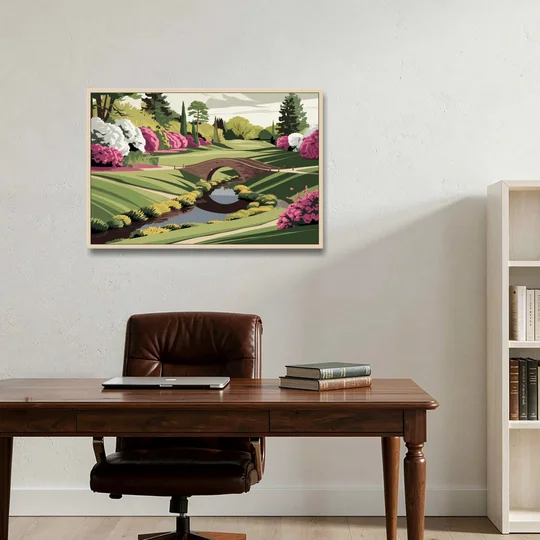 Augusta National Green Landscape - Oak Framed Canvas Wall Art - Office - 36x24