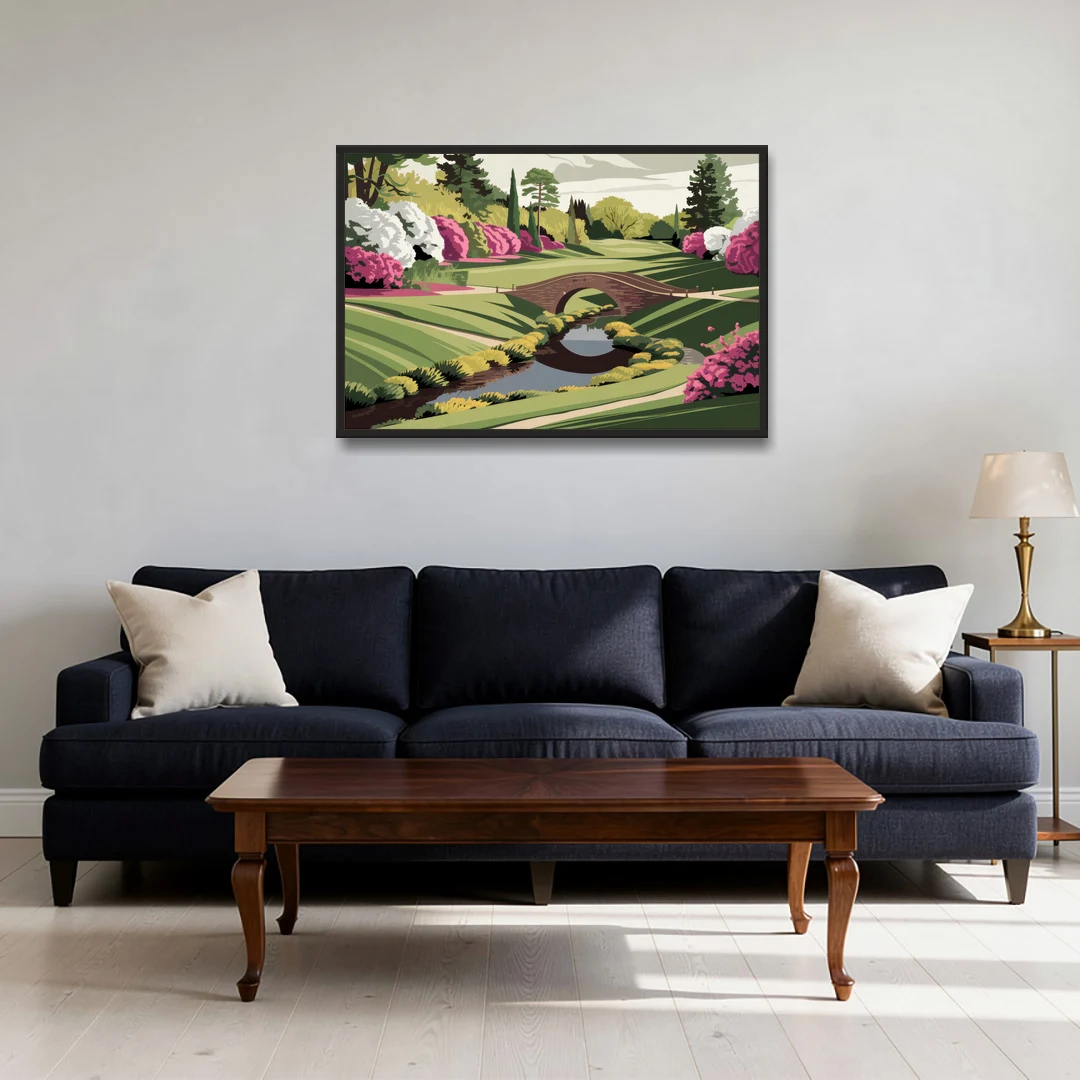 Augusta National Green Landscape - Black Framed Canvas Wall Art - Sofa - 36x24