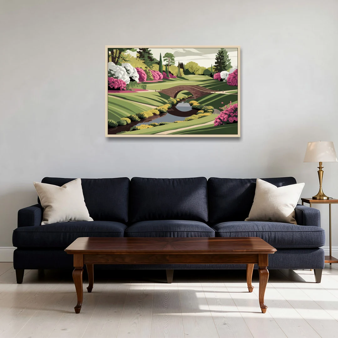 Augusta National Green Landscape - Oak Framed Canvas Wall Art - Sofa - 36x24