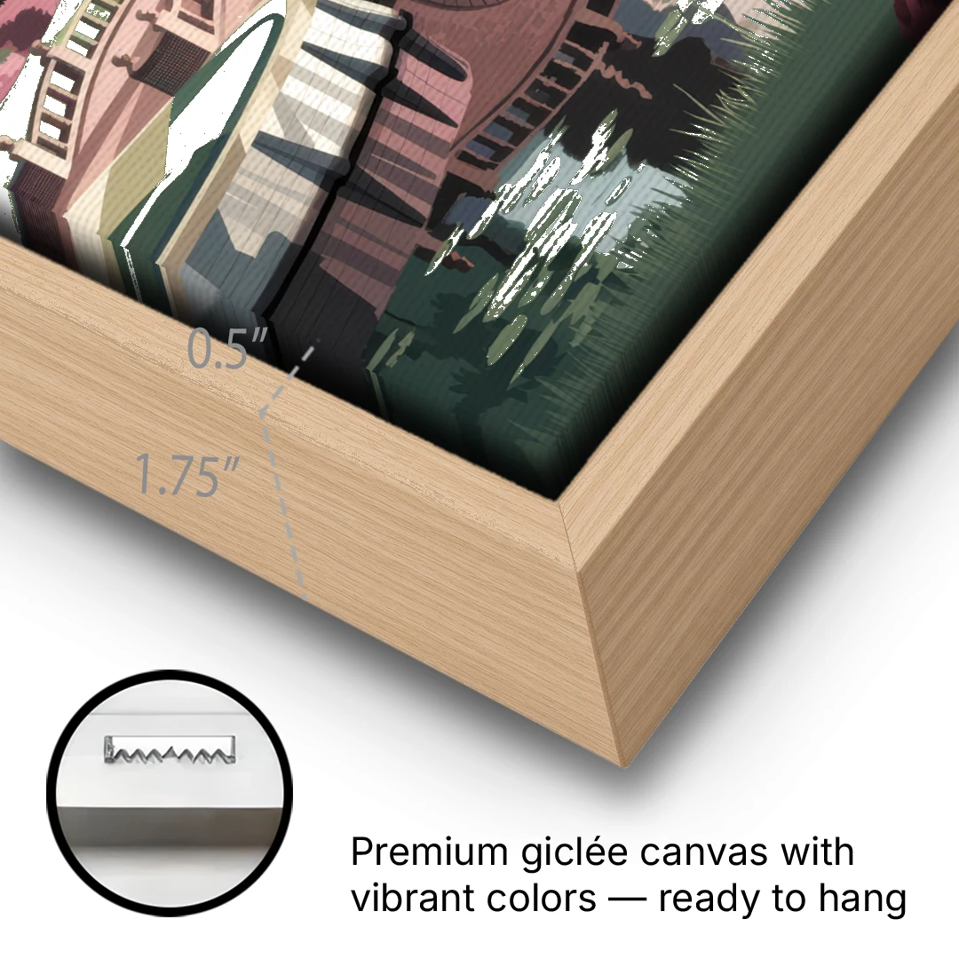 Augusta Scenic Golf Course - Oak Framed Canvas Wall Art - Gallery Wrap Corner