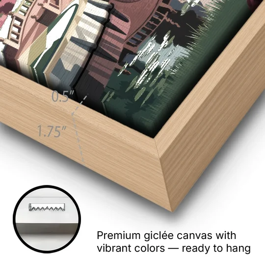 Augusta Scenic Golf Course - Oak Framed Canvas Wall Art - Gallery Wrap Corner