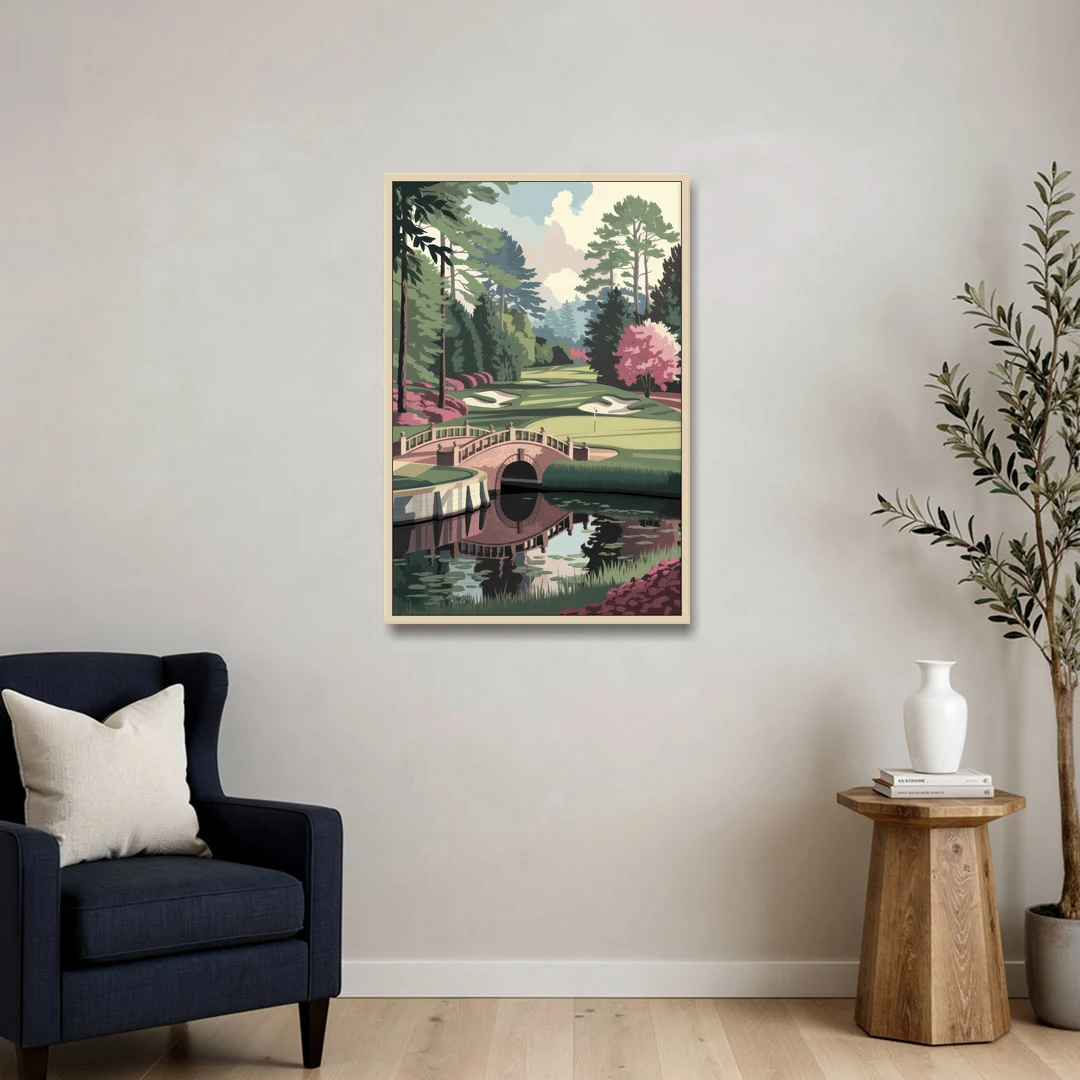 Augusta Scenic Golf Course - Oak Framed Canvas Wall Art - Sofa - 24x36
