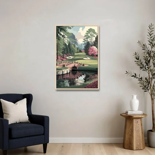 Augusta Scenic Golf Course - Oak Framed Canvas Wall Art - Sofa - 24x36