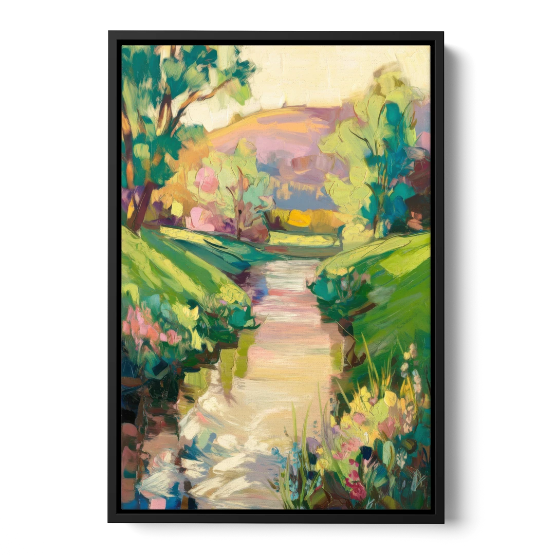 Augusta Serene Riverfront - Black Framed Canvas Wall Art - Front