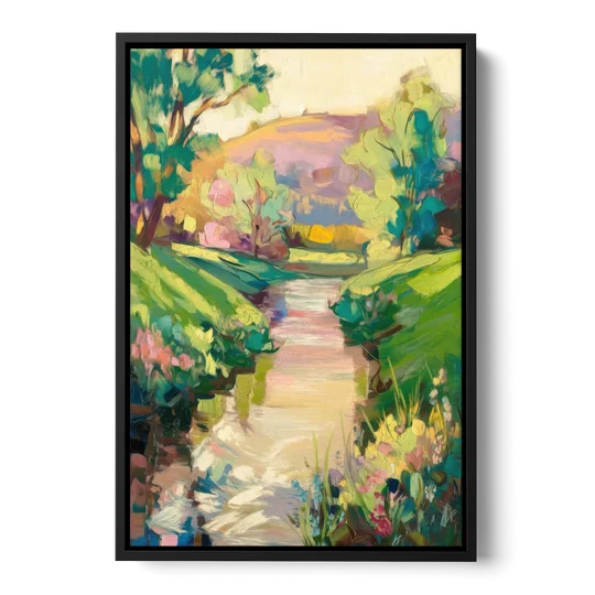 Augusta Serene Riverfront - Black Framed Canvas Wall Art - Front