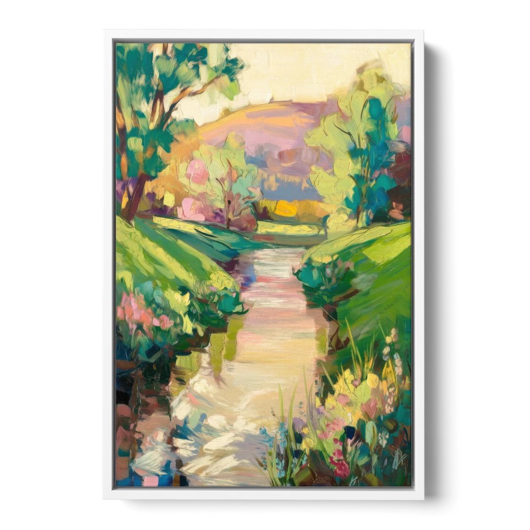 Augusta Serene Riverfront - White Framed Canvas Wall Art - Front