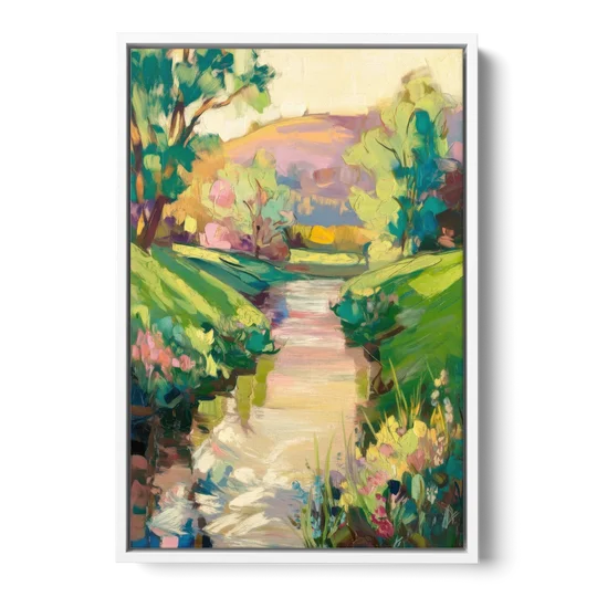Augusta Serene Riverfront - White Framed Canvas Wall Art - Front