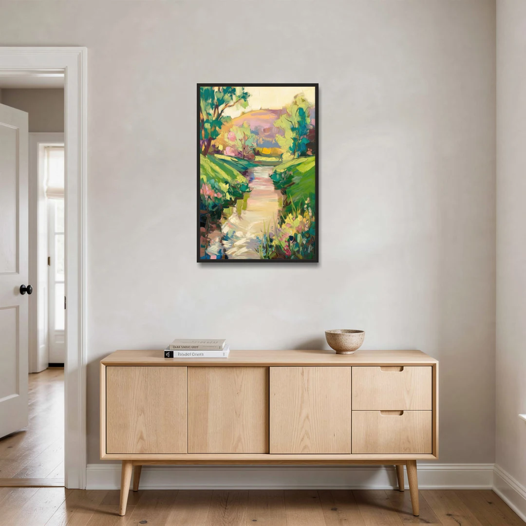 Augusta Serene Riverfront - Black Framed Canvas Wall Art - Coffee Table - 24x36