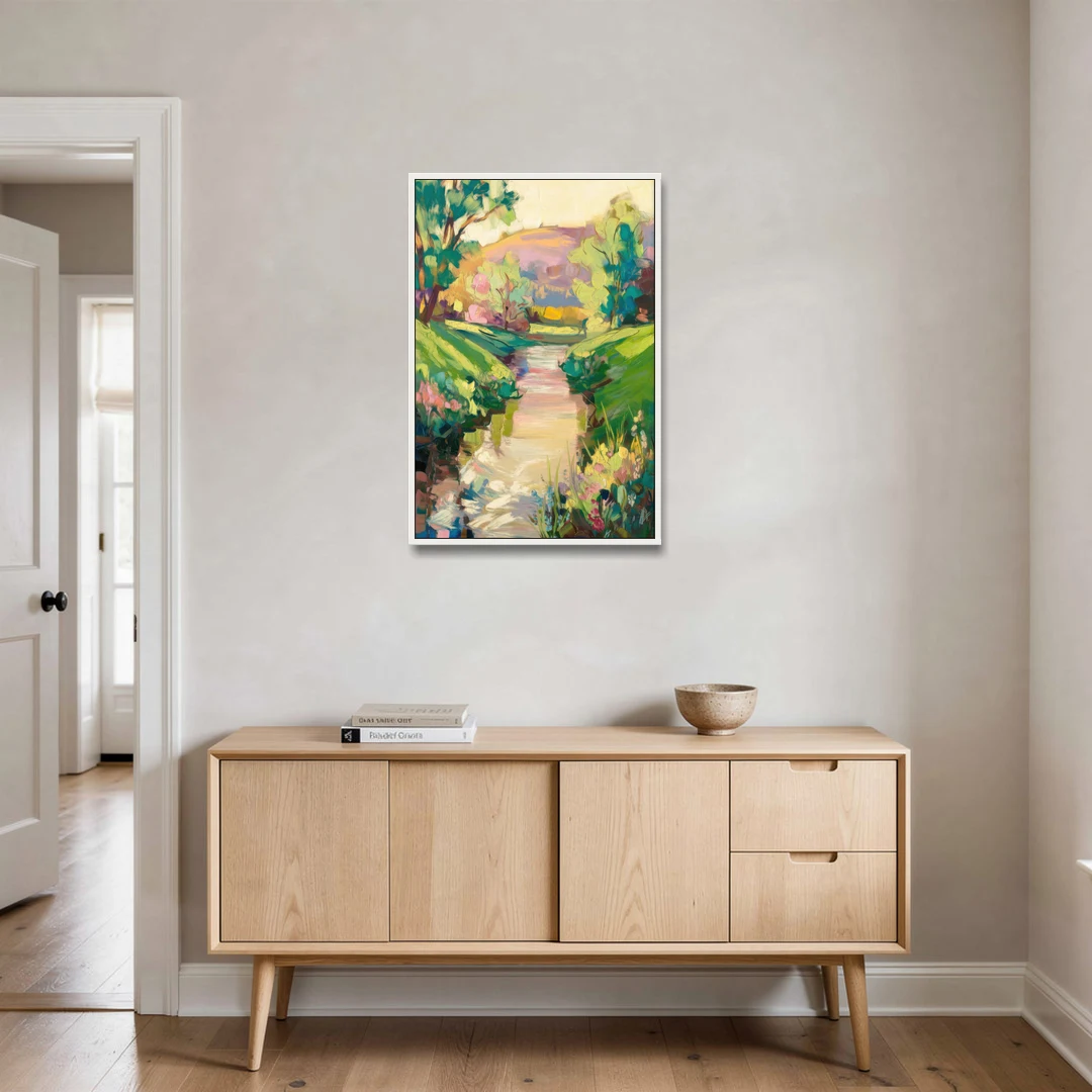 Augusta Serene Riverfront - White Framed Canvas Wall Art - Coffee Table - 24x36