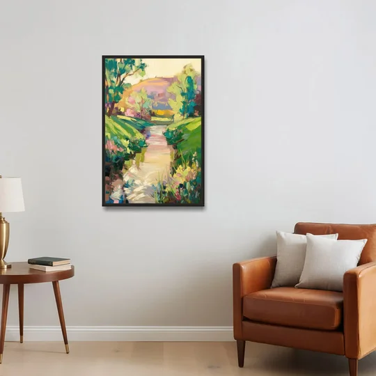 Augusta Serene Riverfront - Black Framed Canvas Wall Art - Sofa - 24x36