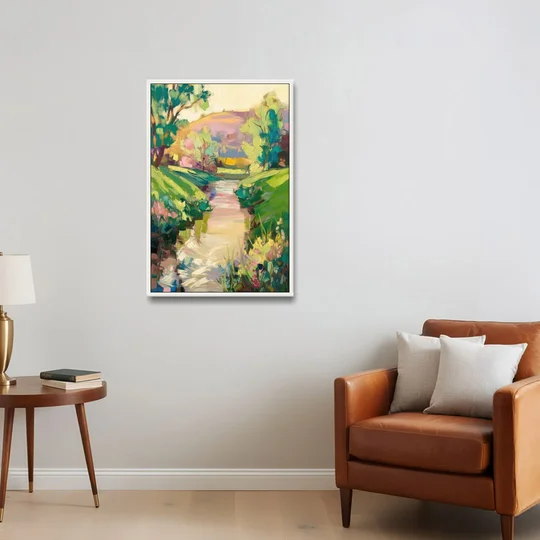 Augusta Serene Riverfront - White Framed Canvas Wall Art - Sofa - 24x36