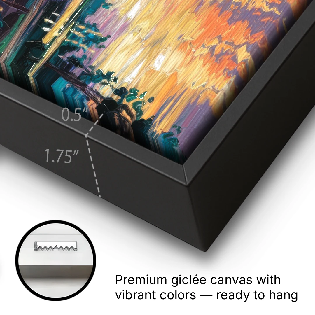 Augusta Sunset Over Skyline - Black Framed Canvas Wall Art - Gallery Wrap Corner