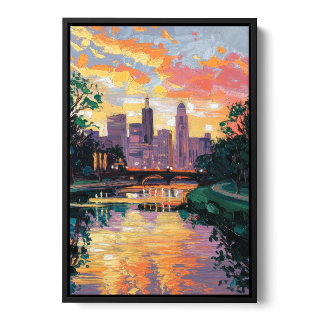 Augusta Sunset Over Skyline - Black Framed Canvas Wall Art - Front