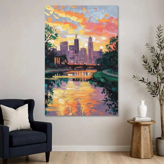 Augusta Sunset Over Skyline - Canvas Wall Art - Sofa - 40x60