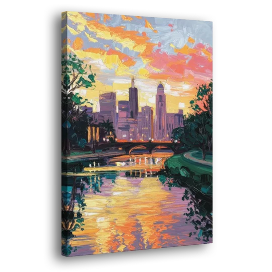 Augusta Sunset Over Skyline - Canvas Wall Art - Side