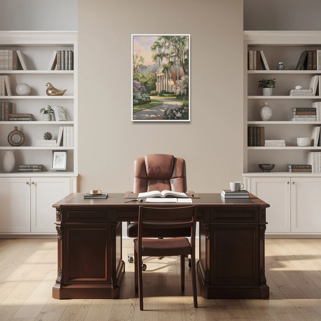 Augusta Timeless Southern Beauty - White Framed Canvas Wall Art - Office - 24x36