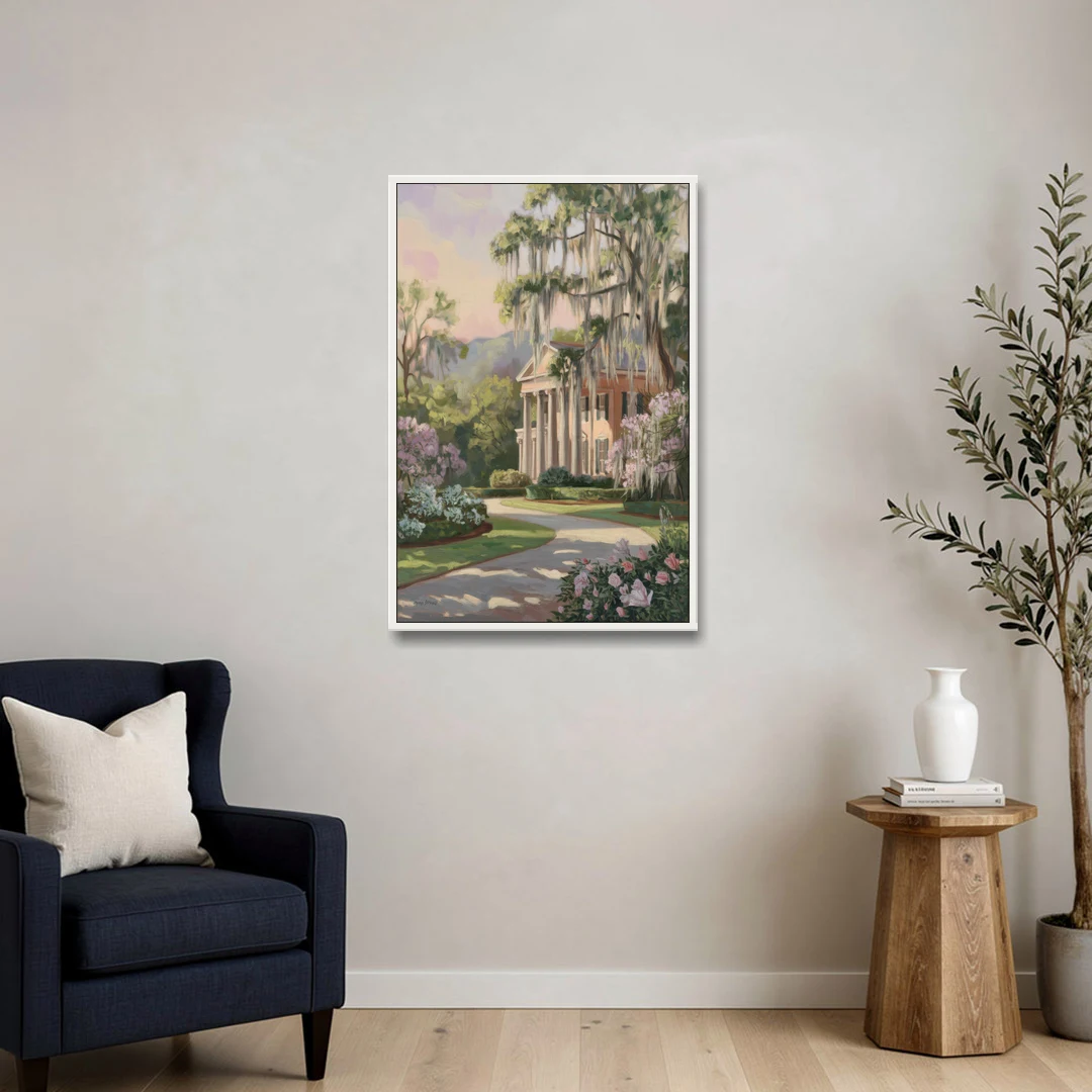 Augusta Timeless Southern Beauty - White Framed Canvas Wall Art - Sofa - 24x36