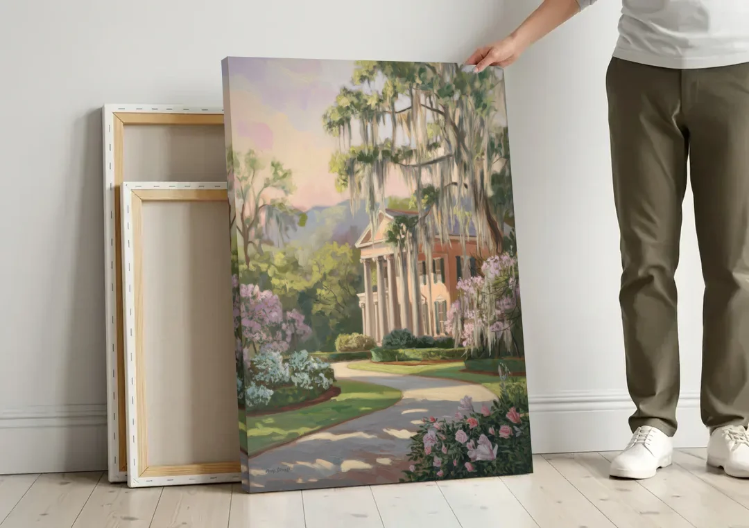Augusta Timeless Southern Beauty canvas wall art leaning against a wall next to blank canvases