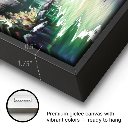 Aurora Borealis Landscape - Black Framed Canvas Wall Art - Gallery Wrap Corner