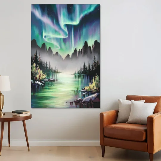 Aurora Borealis Landscape - Canvas Wall Art - Sofa - 40x60
