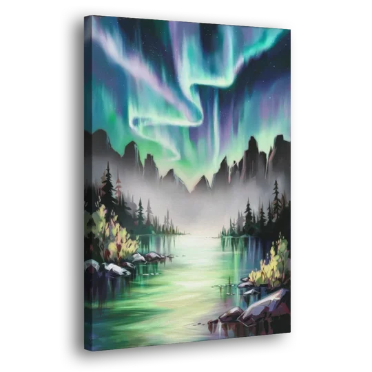 Aurora Borealis Landscape - Canvas Wall Art - Side