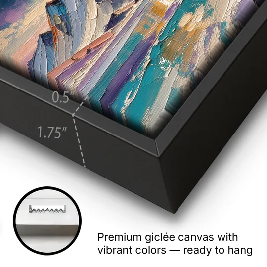 Aurora Borealis Painting Over Jagged Peaks - Black Framed Canvas Wall Art - Gallery Wrap Corner