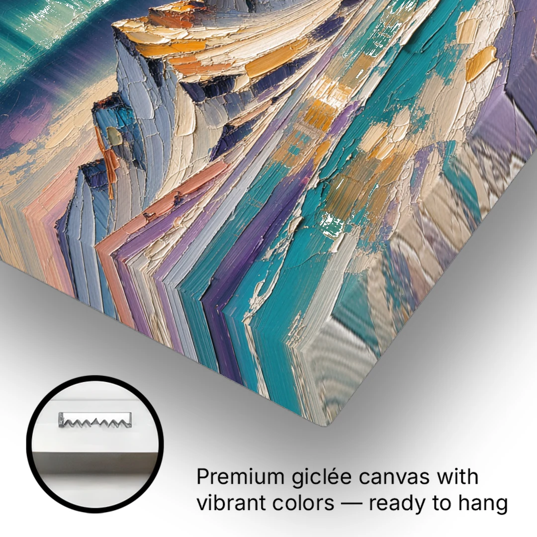 Aurora Borealis Painting Over Jagged Peaks - Canvas Wall Art - Gallery Wrap Corner