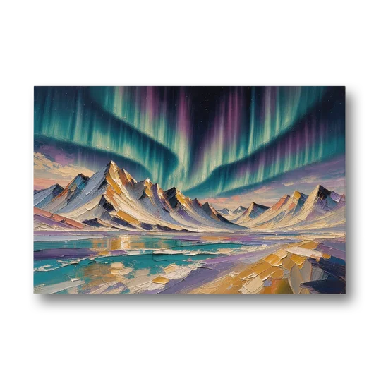 Aurora Borealis Painting Over Jagged Peaks - Canvas Wall Art - Front