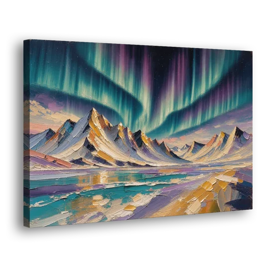 Aurora Borealis Painting Over Jagged Peaks - Canvas Wall Art - Side