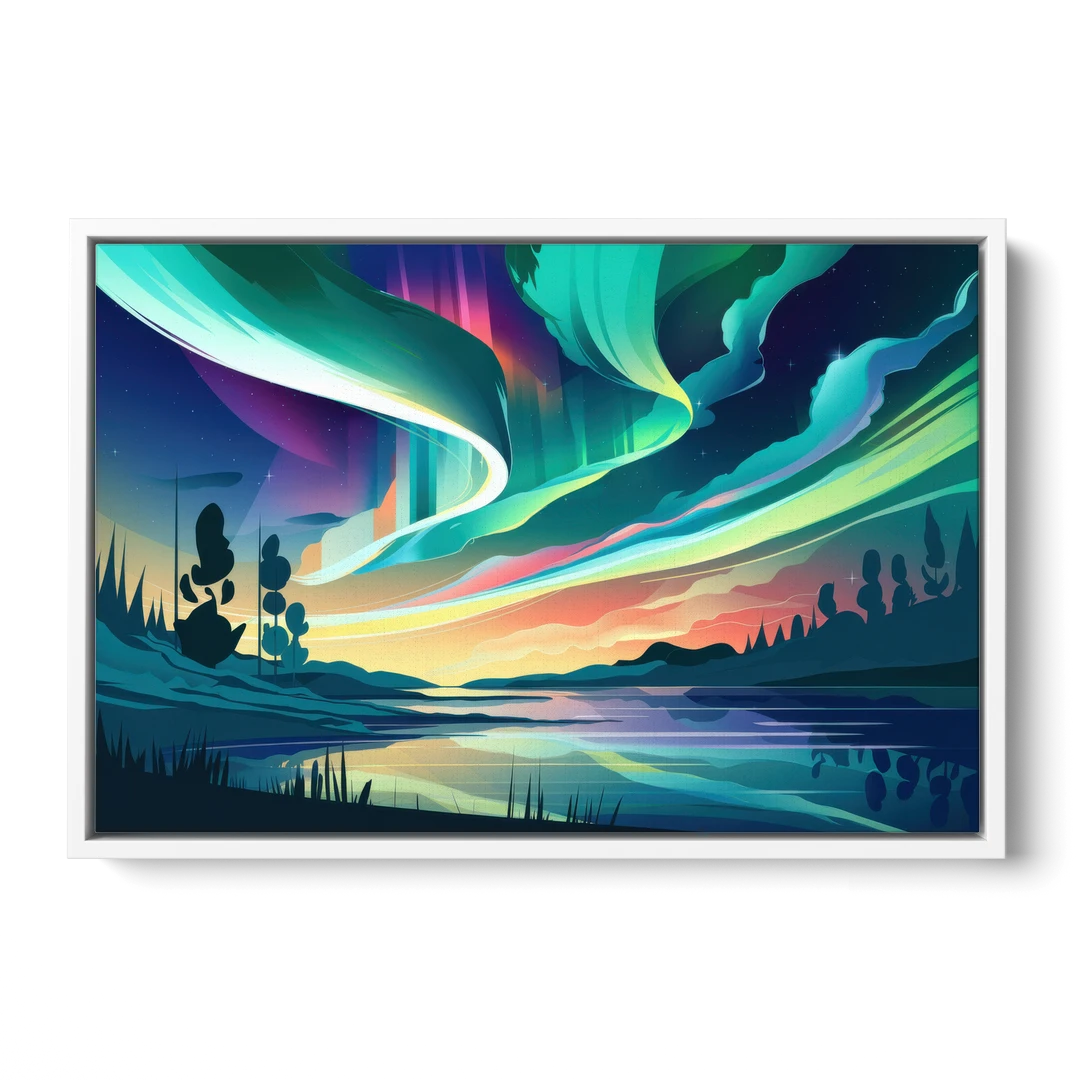 Aurora Borealis Sky - White Framed Canvas Wall Art - Front