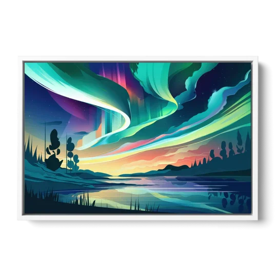 Aurora Borealis Sky - White Framed Canvas Wall Art - Front