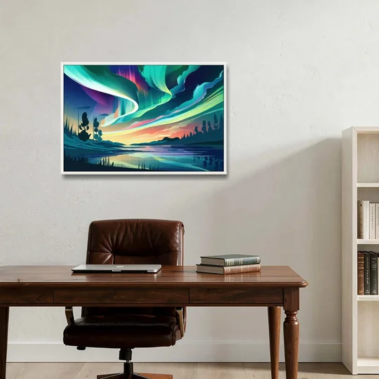 Aurora Borealis Sky - White Framed Canvas Wall Art - Office - 36x24
