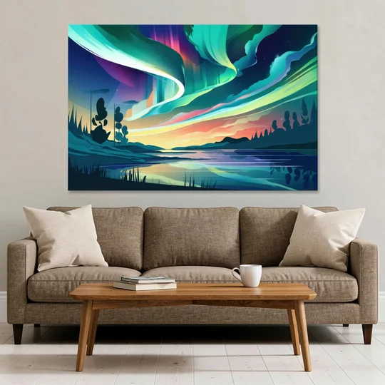 Aurora Borealis Sky - Canvas Wall Art - Sofa - 60x40