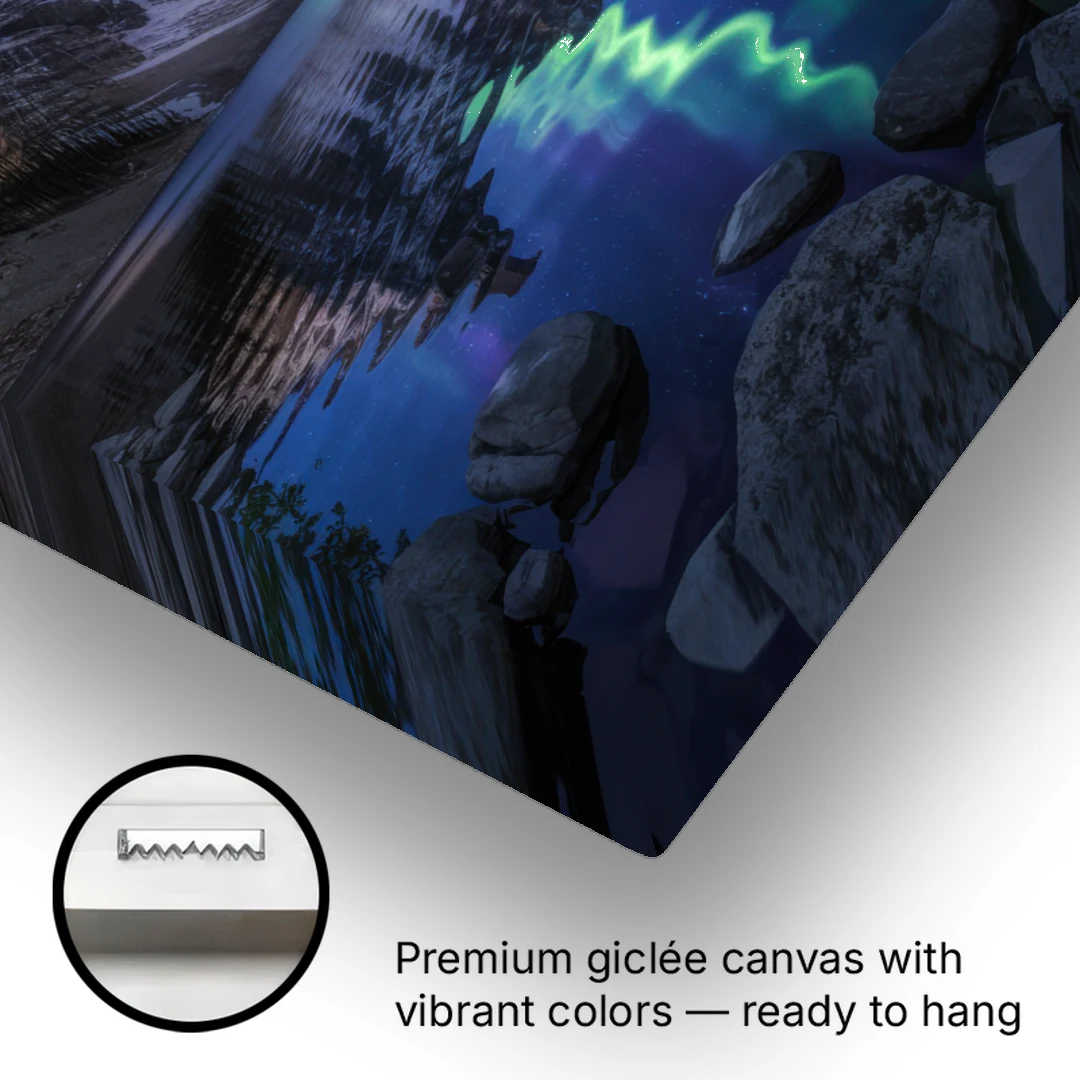 Aurora Mountain Reflection - Canvas Wall Art - Gallery Wrap Corner