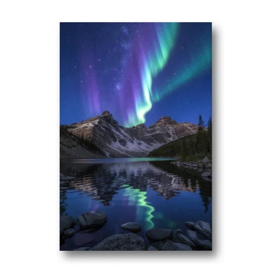 Aurora Mountain Reflection - Canvas Wall Art - Front