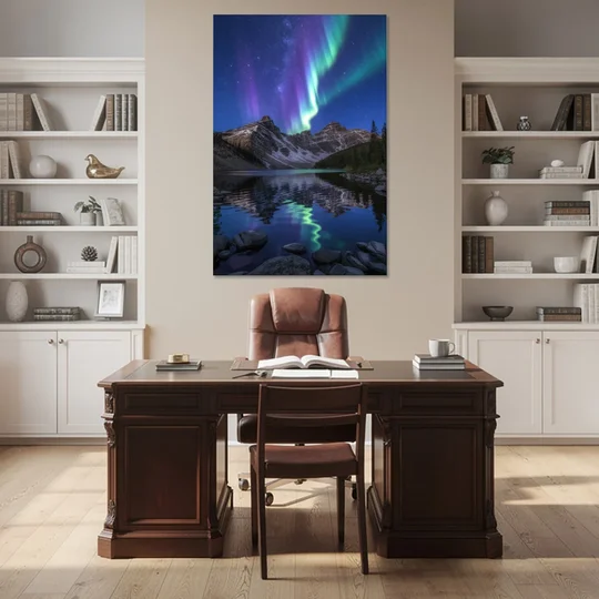 Aurora Mountain Reflection - Canvas Wall Art - Office - 40x60