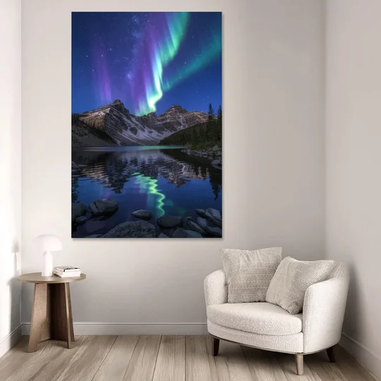 Aurora Mountain Reflection - Canvas Wall Art - Sofa - 40x60