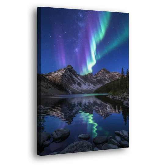 Aurora Mountain Reflection - Canvas Wall Art - Side