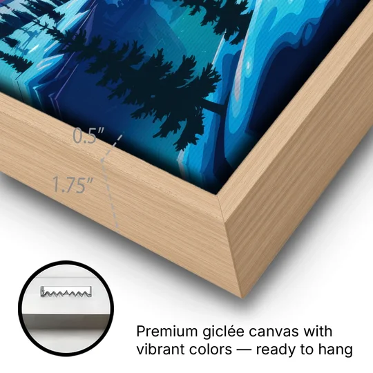 Aurora Night Horizon - Oak Framed Canvas Wall Art - Gallery Wrap Corner