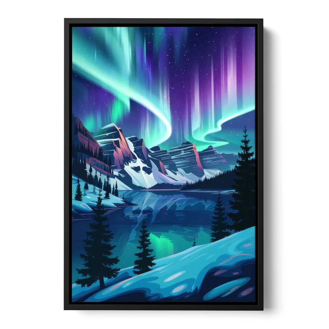 Aurora Night Horizon - Black Framed Canvas Wall Art - Front