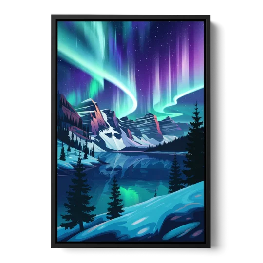 Aurora Night Horizon - Black Framed Canvas Wall Art - Front