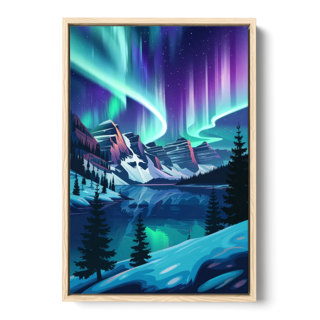 Aurora Night Horizon - Oak Framed Canvas Wall Art - Front