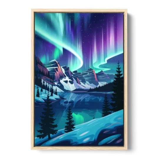 Aurora Night Horizon - Oak Framed Canvas Wall Art - Front