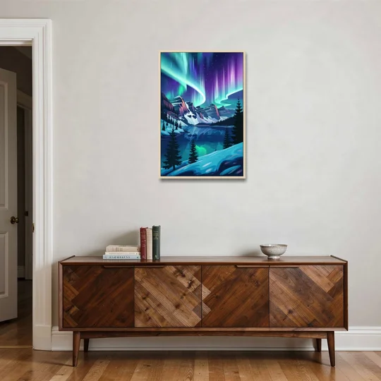 Aurora Night Horizon - Oak Framed Canvas Wall Art - Coffee Table - 24x36