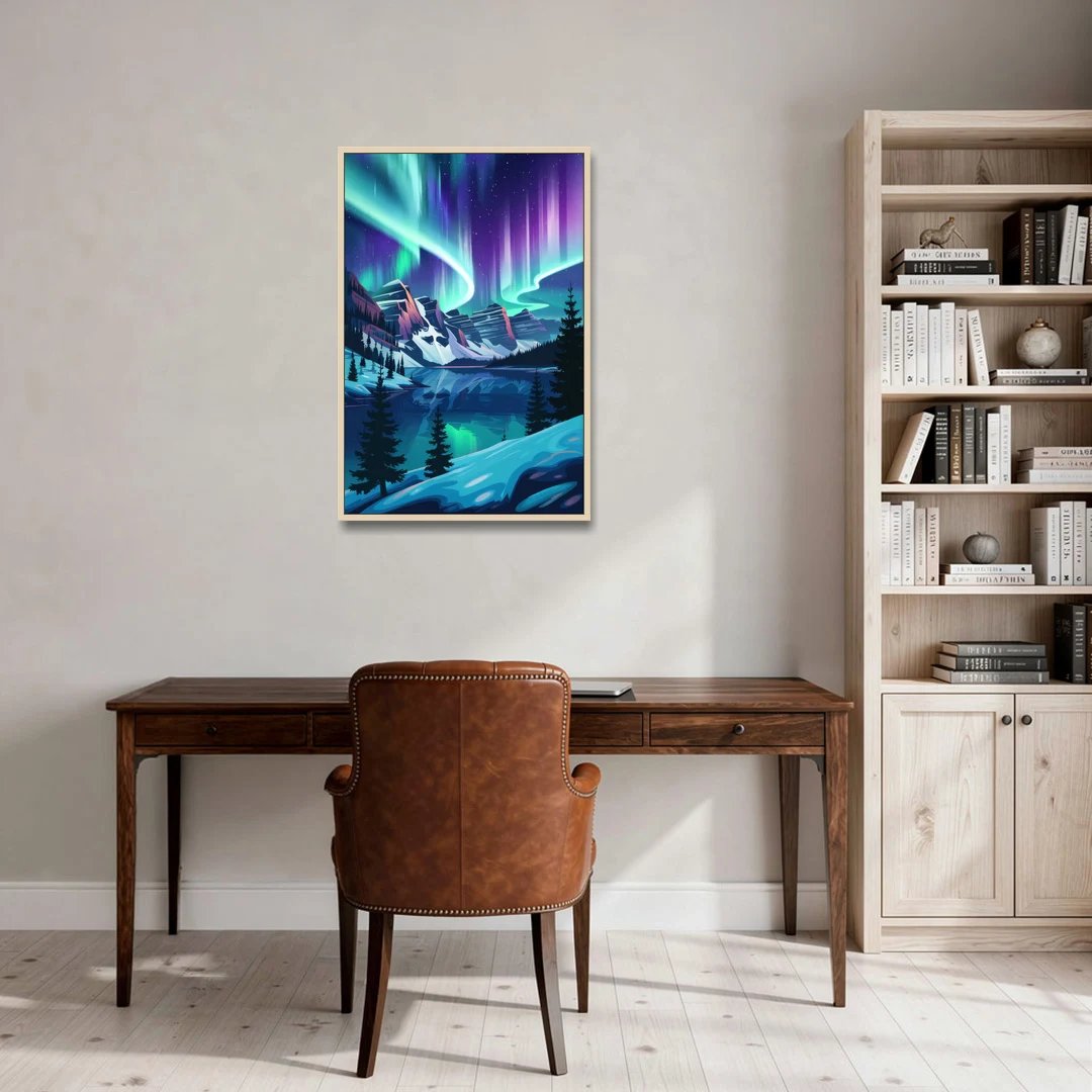 Aurora Night Horizon - Oak Framed Canvas Wall Art - Office - 24x36