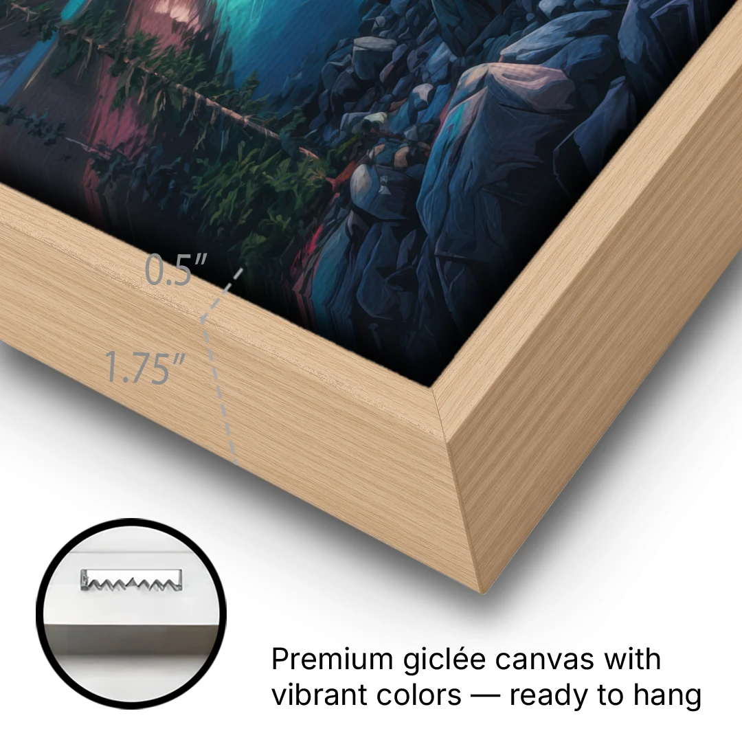 Aurora Northern Lights - Oak Framed Canvas Wall Art - Gallery Wrap Corner